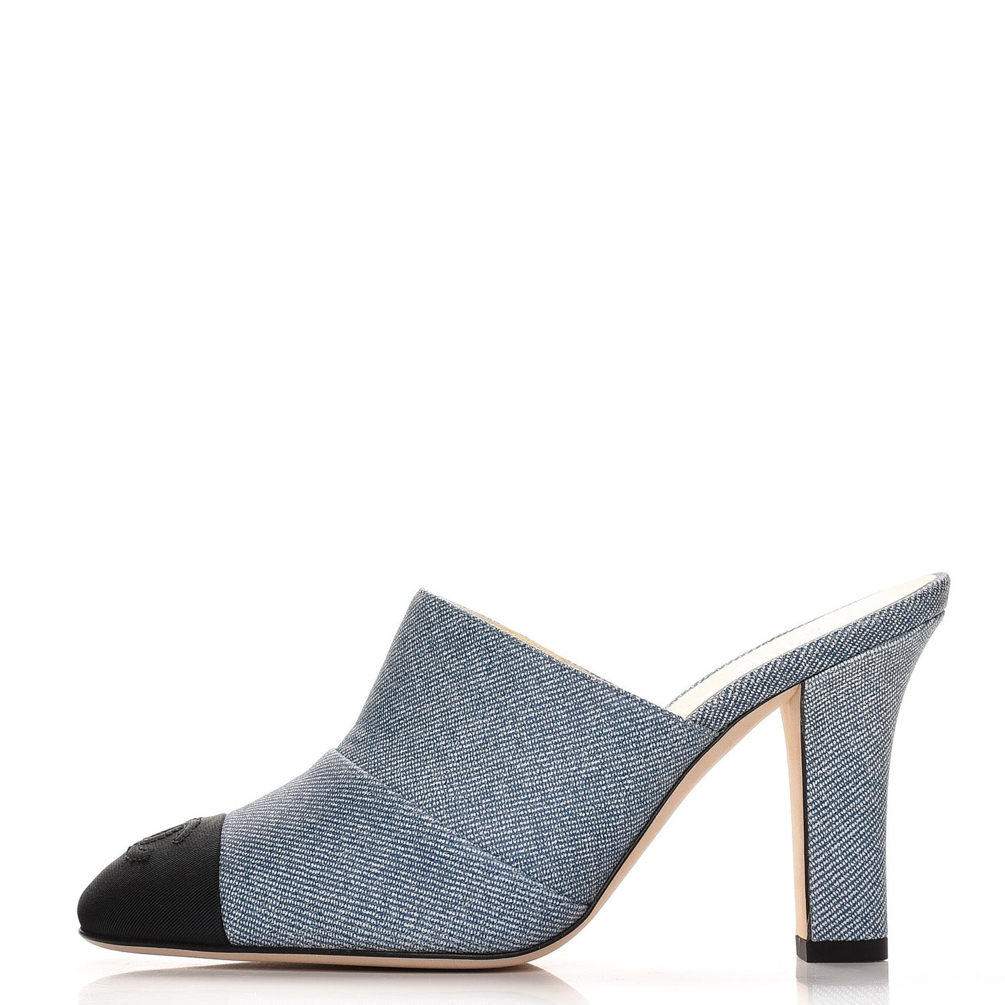 Printed Lambskin Grosgrain Cap Toe CC Mules 35 Blue Black