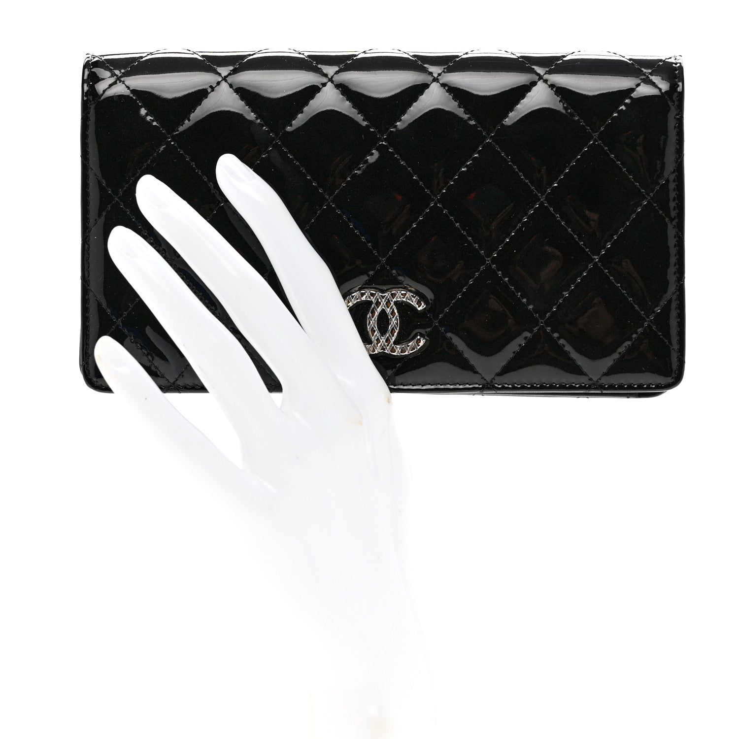 Chanel Patent Quilted Brilliant Yen Wallet Black 2 of 8