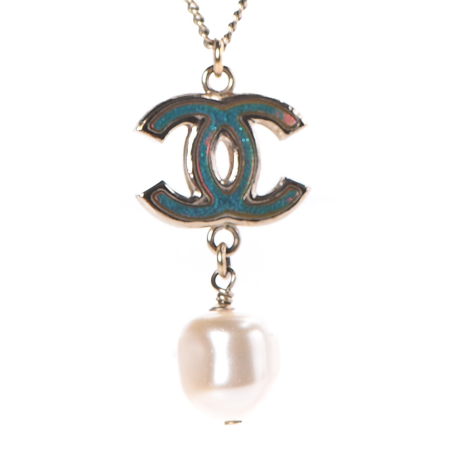 Chanel Resin Holographic Pearl CC Drop Necklace 4 of 6