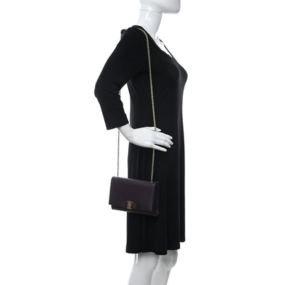 Salvatore Ferragamo Hammered Calfskin Vara Bow Chain Flap Crossbody Bag Plum 2 of 10