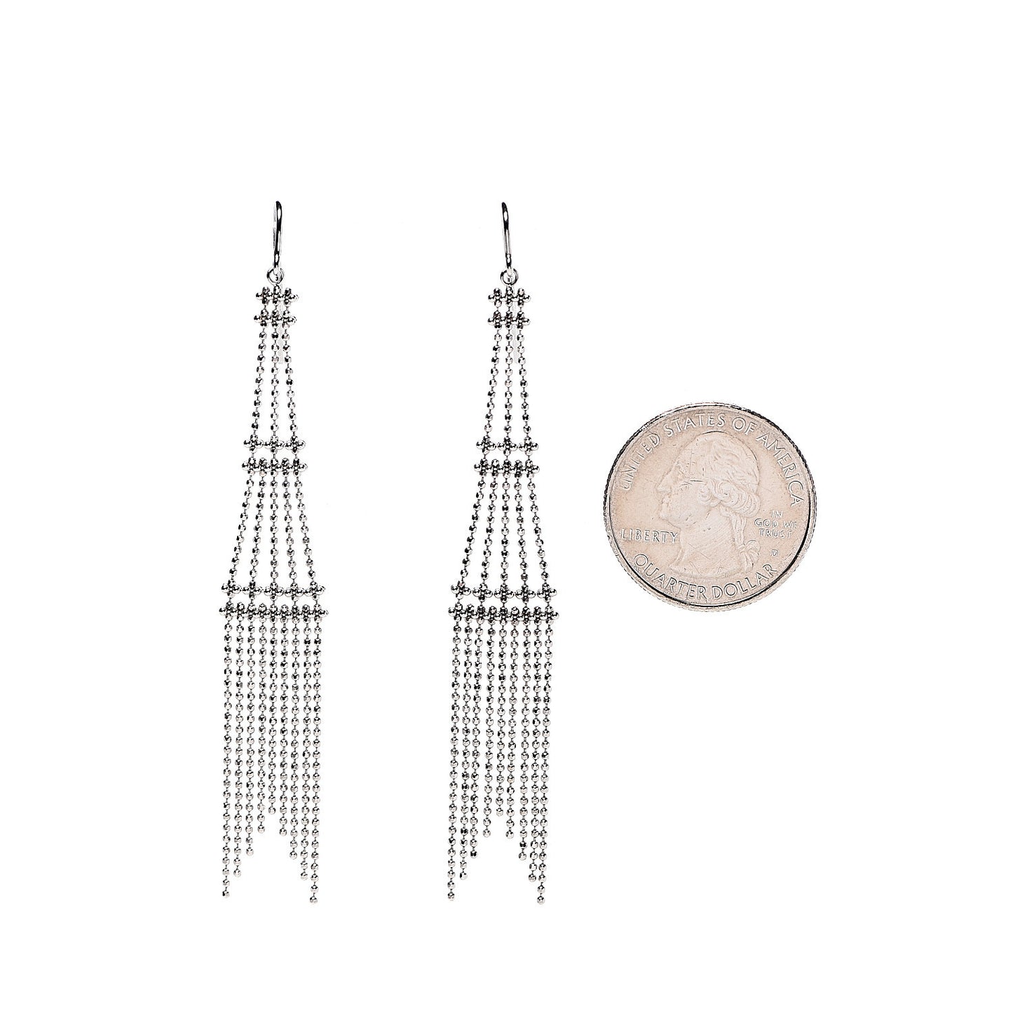 18K White Gold Fringe Tower Earrings