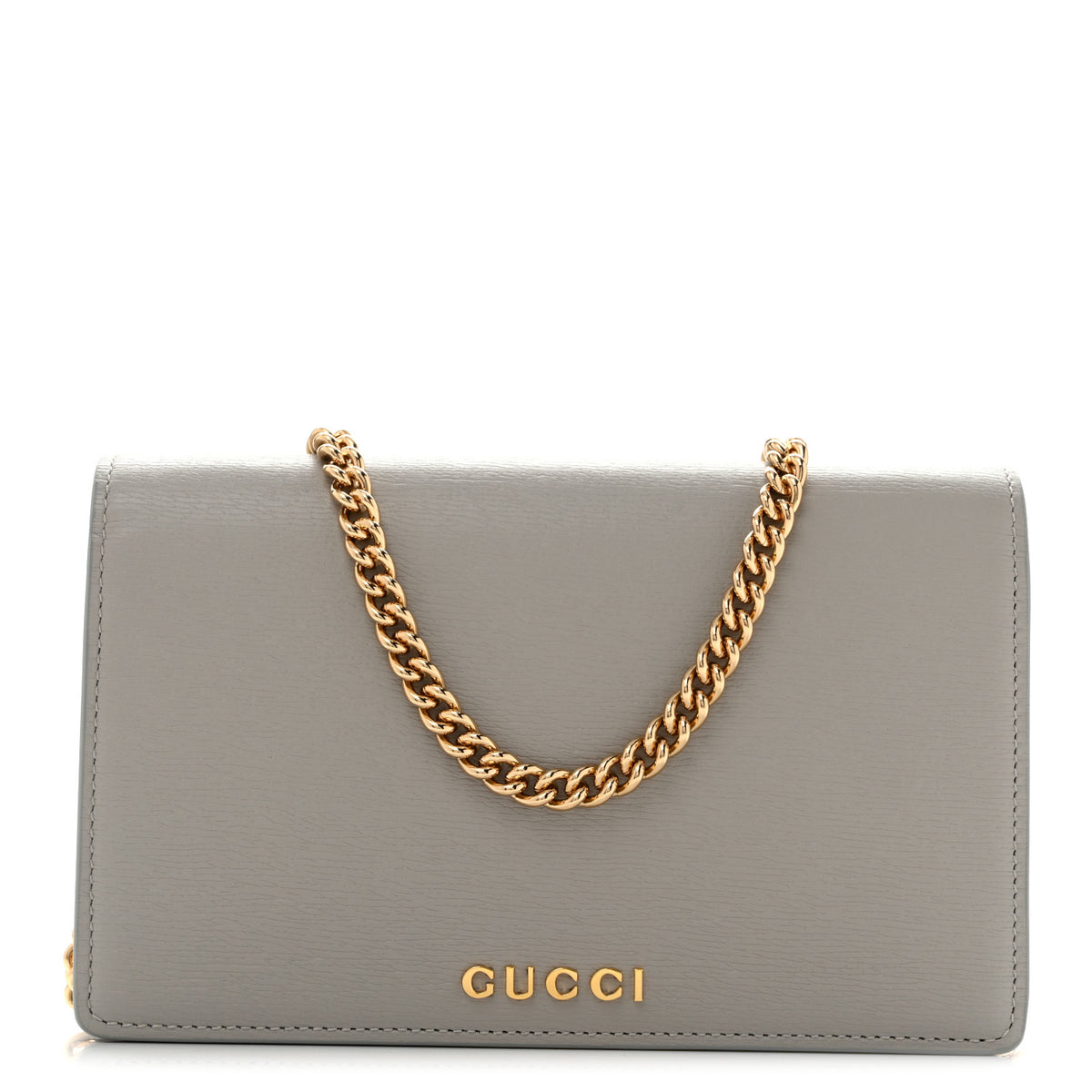 Textured Calfskin Script Logo Wallet On Chain Grey