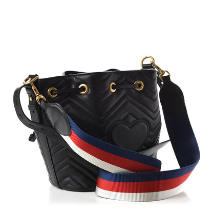 Gucci Calfskin Matelasse Sylvie Web GG Marmont Bucket Bag Black 4 of 11