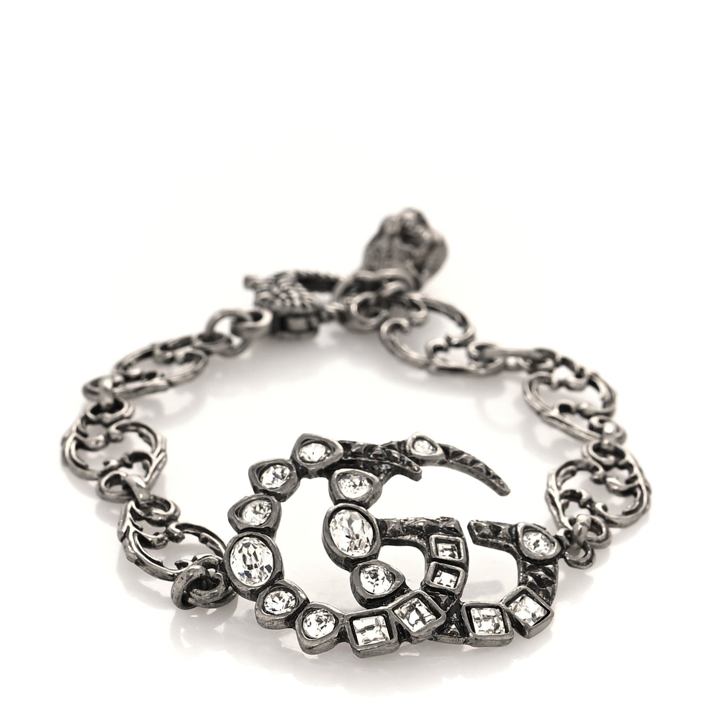 Oxidized Palladium Crystal Double G Bracelet Silver