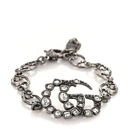 Gucci Oxidized Palladium Crystal Double G Bracelet Silver 1 of 4