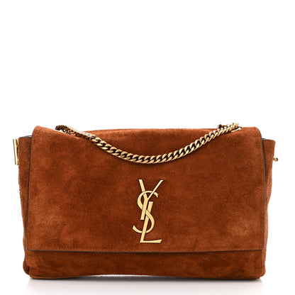Saint Laurent Calfskin Crocodile Embossed Suede Medium Reversible Monogram Kate Satchel Military Taupe 5 of 13