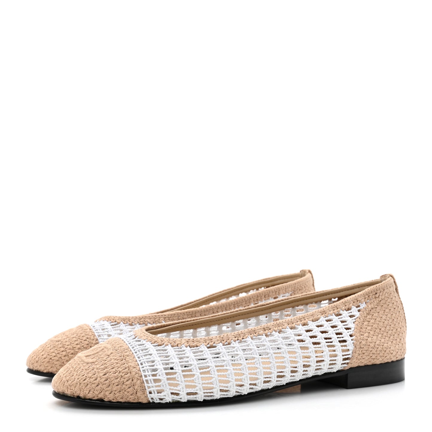 Raffia CC Cap Toe Ballerina Flats 38.5 White Beige