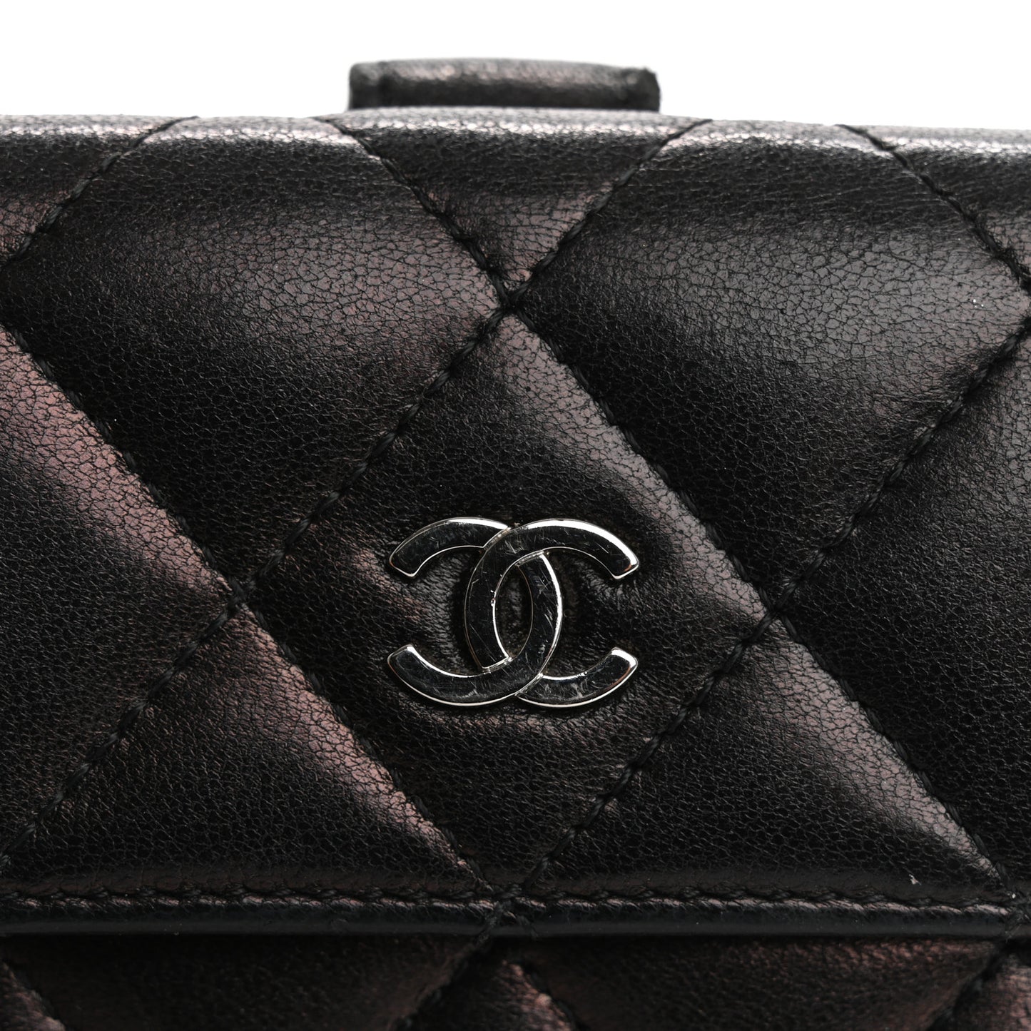 Lambskin Quilted Compact French Flap Wallet Black
