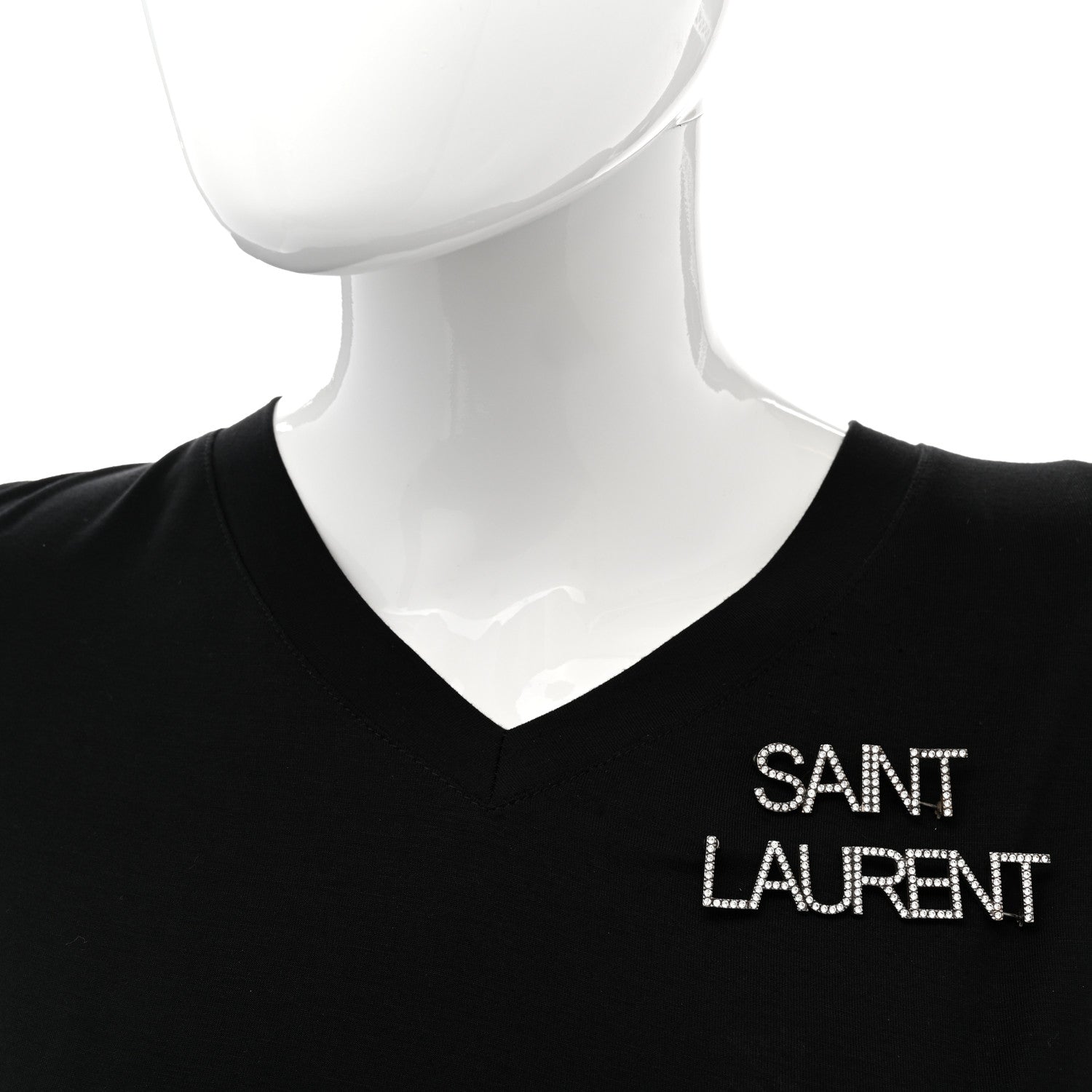 Saint Laurent Brass Crystal Logo Brooch Set Silver 2 of 6