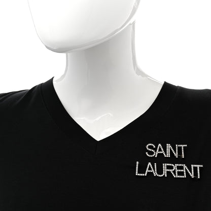 Saint Laurent Brass Crystal Logo Brooch Set Silver 2 of 6