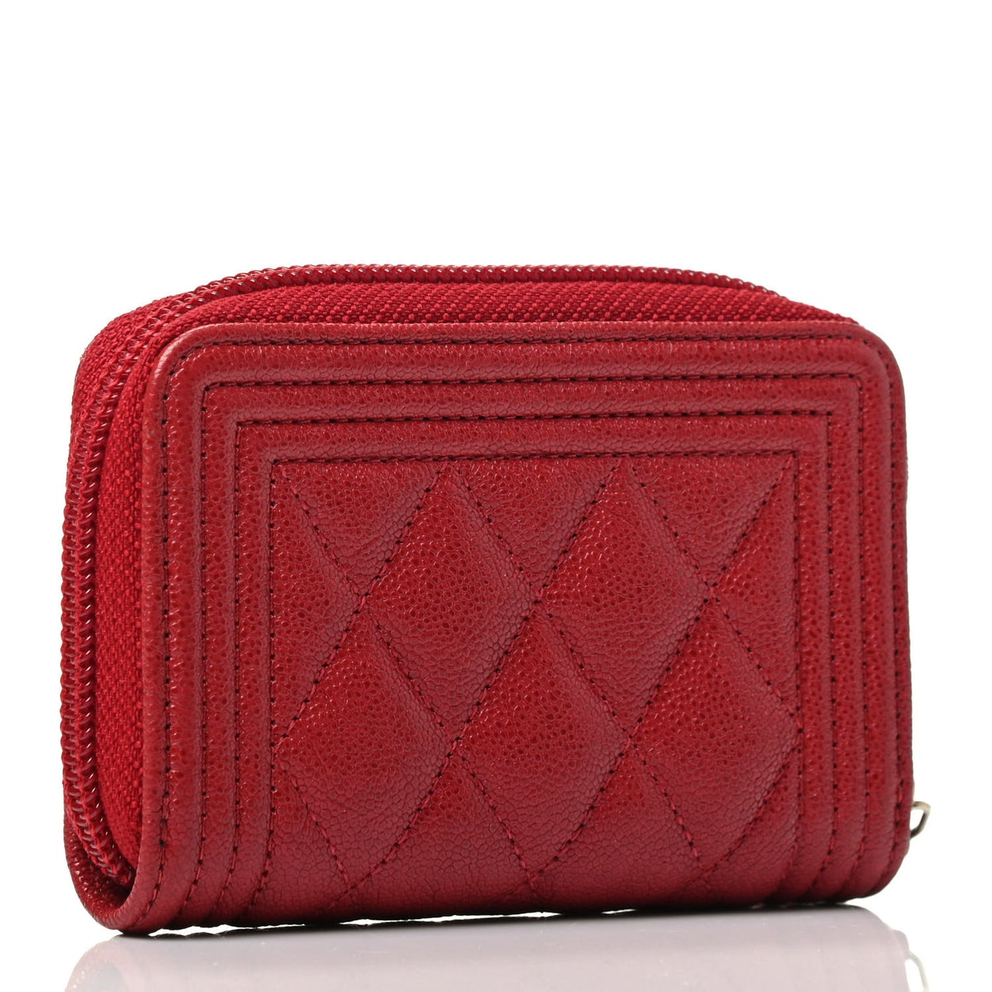 Iridescent Caviar Quilted Boy Zip Around Coin Purse Wallet Red