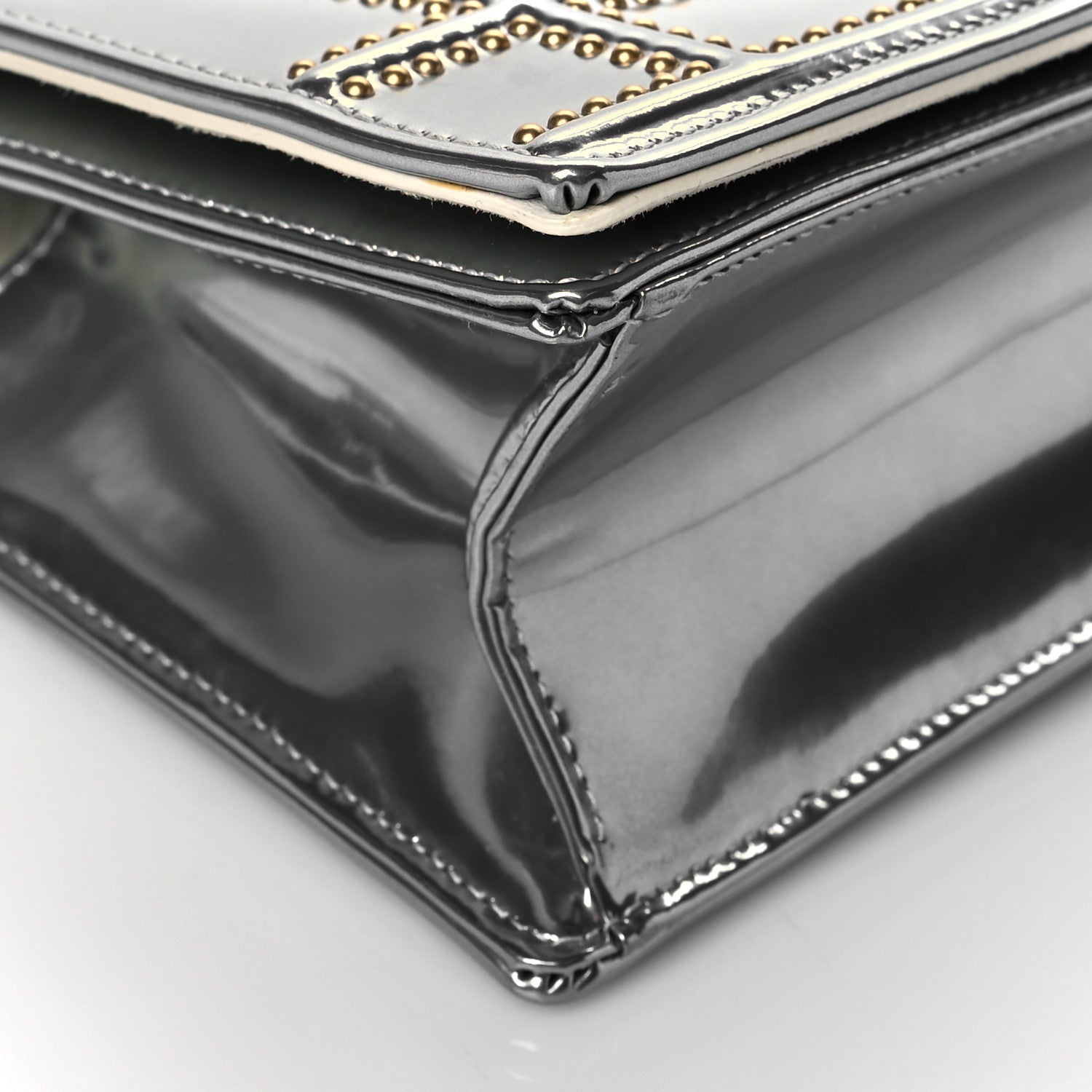 Christian Dior Metallic Patent Studded Small Diorama Flap Bag Silver 8 of 9