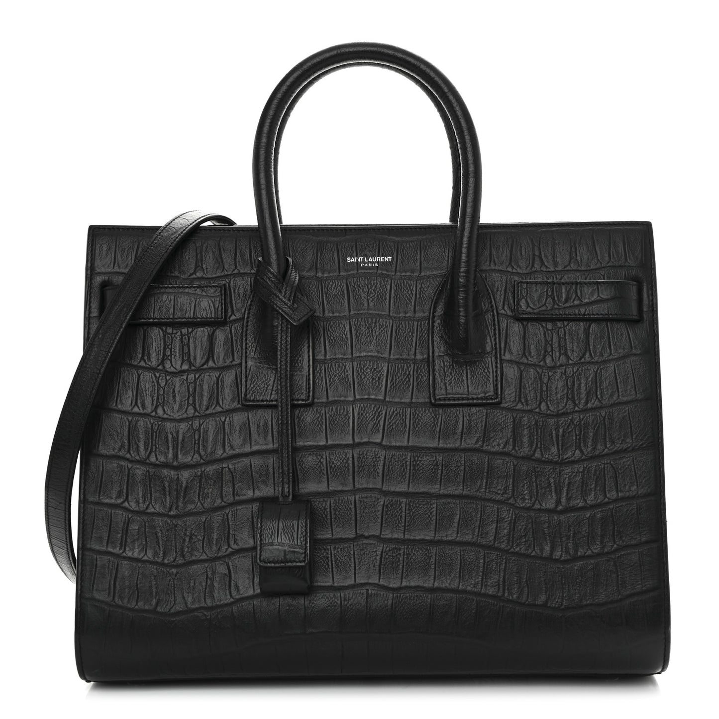 Calfskin Crocodile Embossed Small Sac de Jour Black
