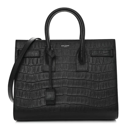 Saint Laurent Calfskin Crocodile Embossed Small Sac de Jour Black 1 of 9
