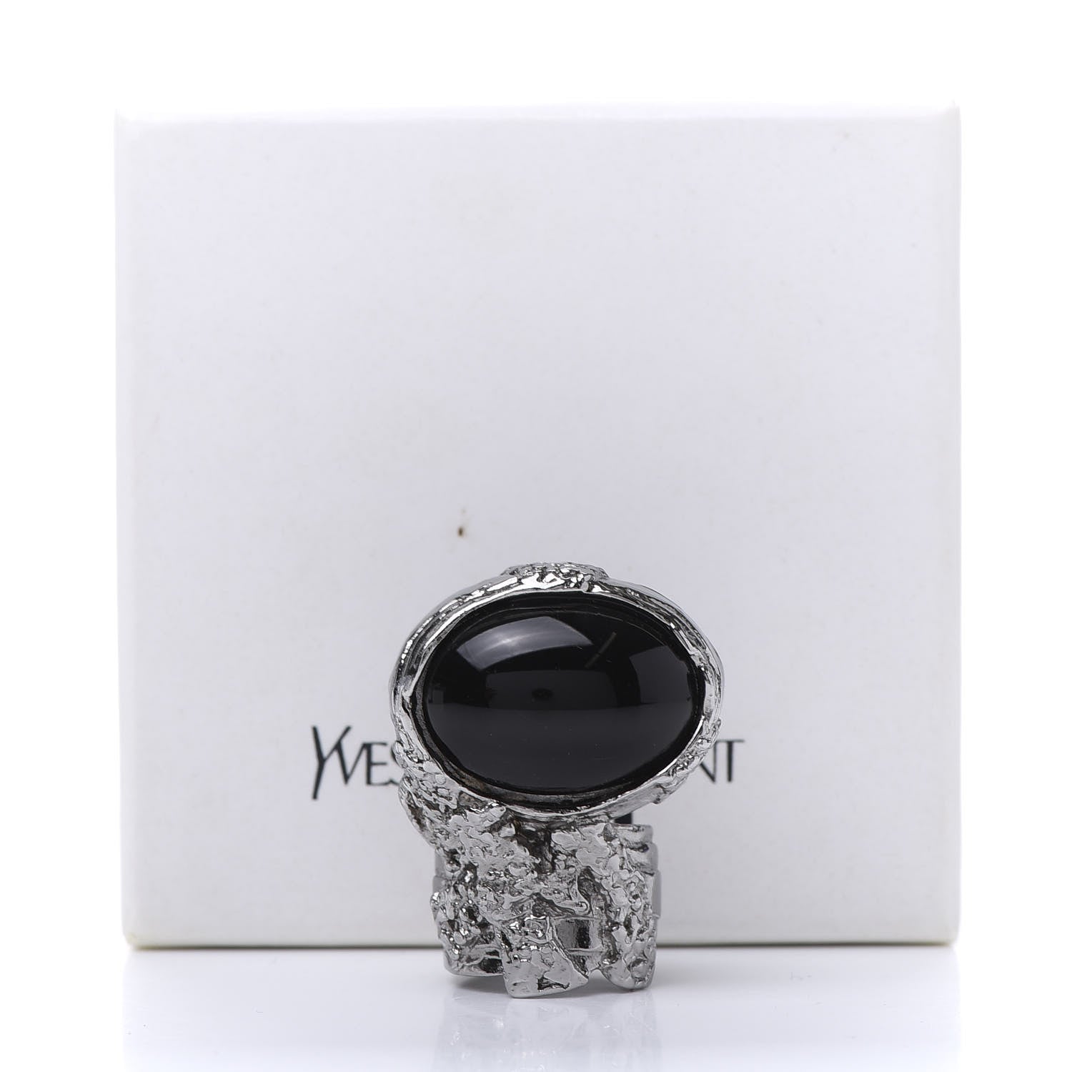 Saint Laurent Glass Cabochon Gunmetal Arty Ovale Ring 6 Black 6 of 6