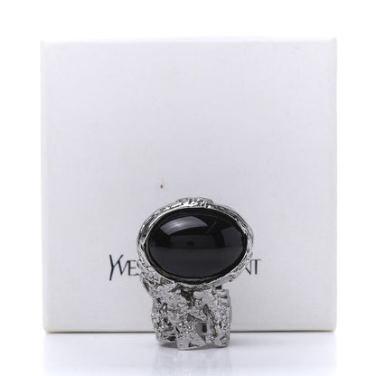 Saint Laurent Glass Cabochon Gunmetal Arty Ovale Ring 6 Black 6 of 6