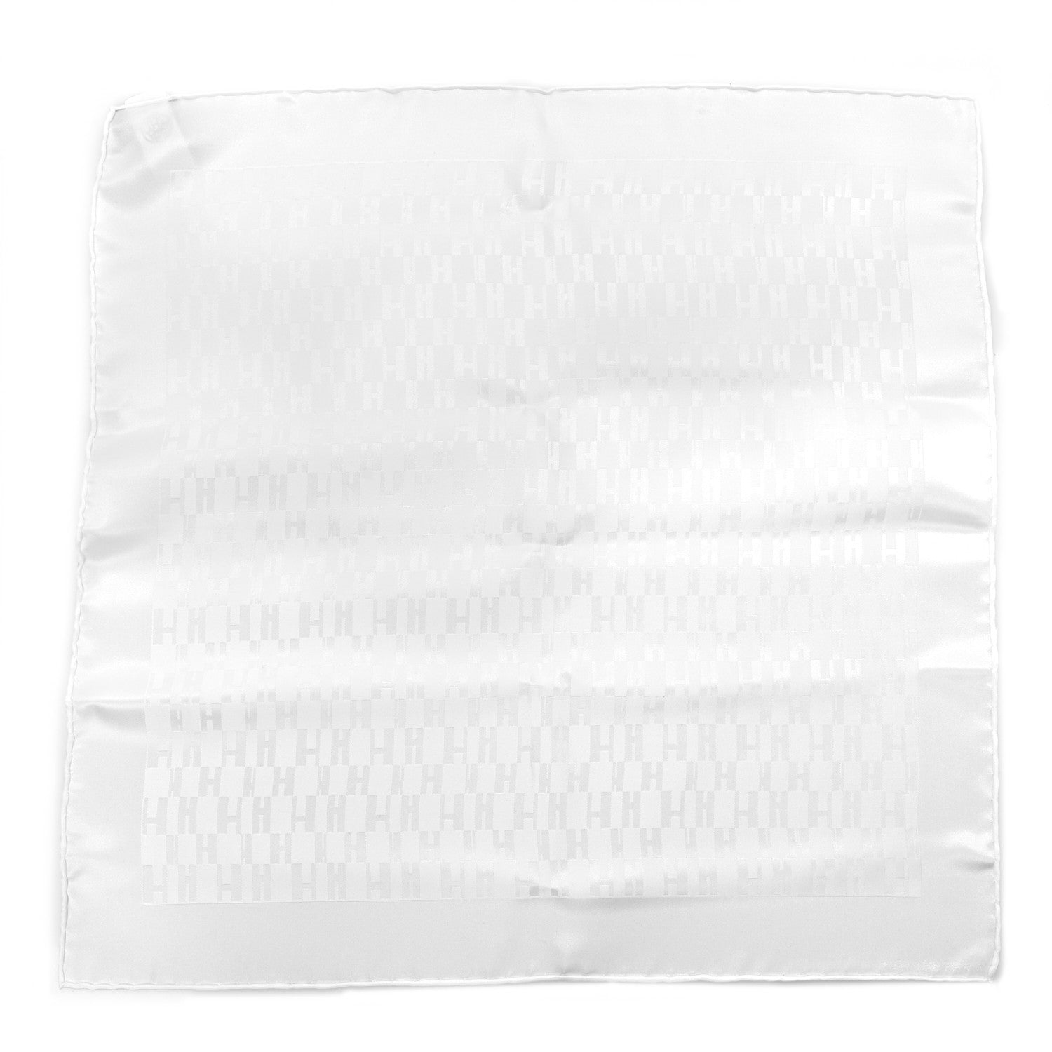 Hermes Silk Faconnee Grand H Pocket Square Scarf 45 White 1 of 3