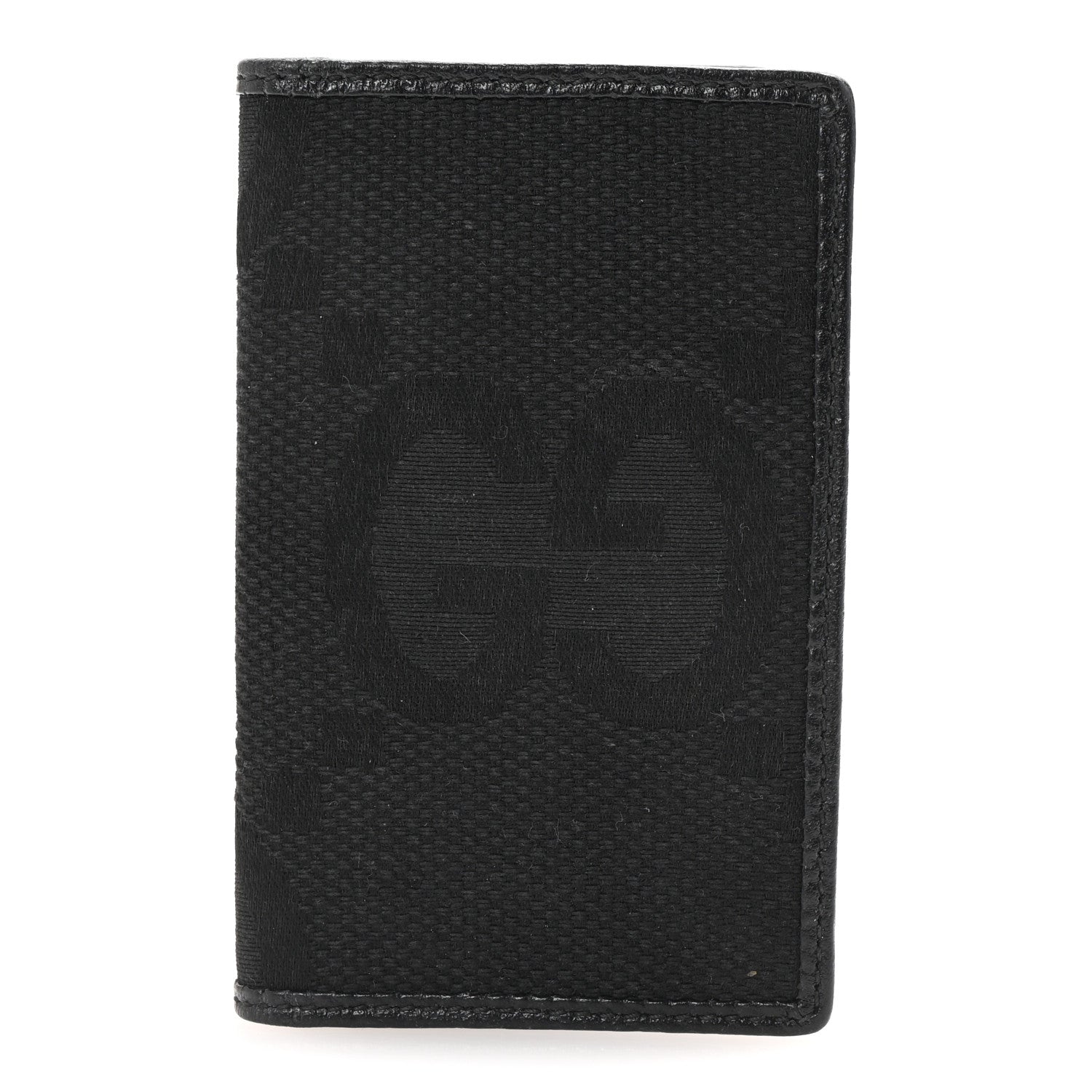 Gucci Canvas Monogram Jumbo GG Textured Dollar Calfskin Card Case Black 1 of 7
