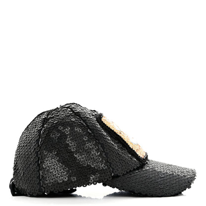 Chanel Sequin Embellished CC Baseball Cap Hat Black 5 of 8