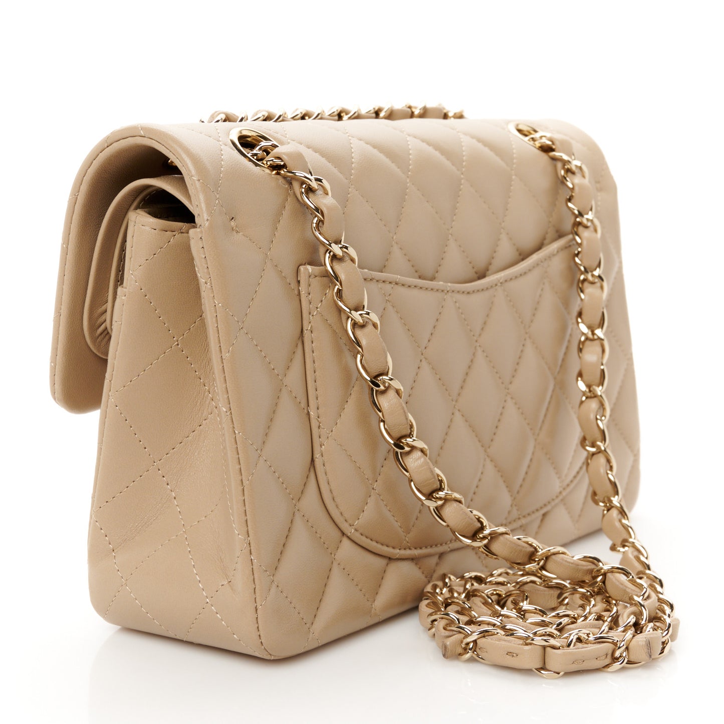 Lambskin Quilted Small Double Flap Beige