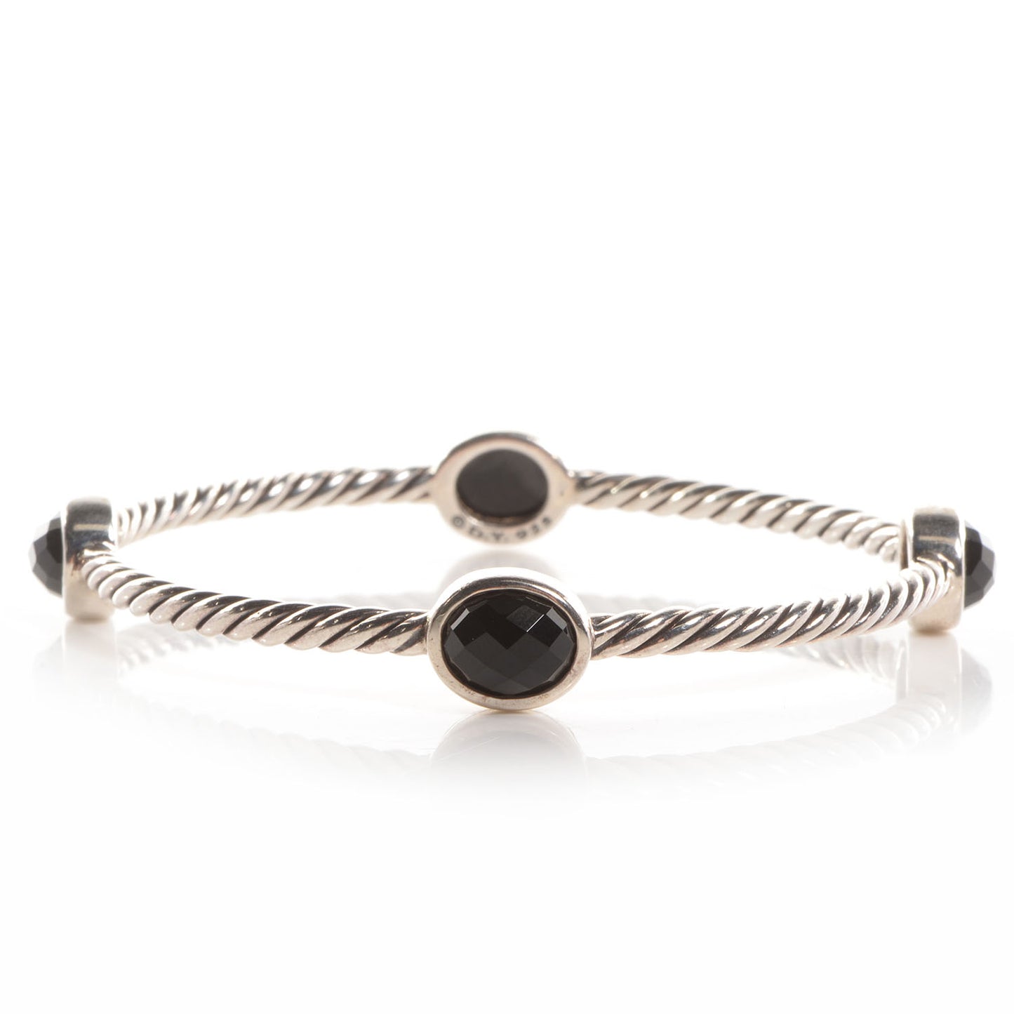 Sterling Silver Black Onyx 3mm Color Classics Four Station Bangle Bracelet