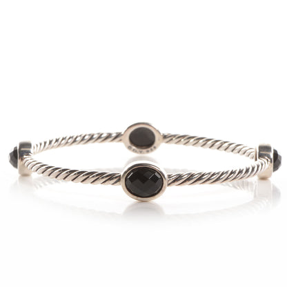 David Yurman Sterling Silver Black Onyx 3mm Color Classics Four Station Bangle Bracelet 4 of 5