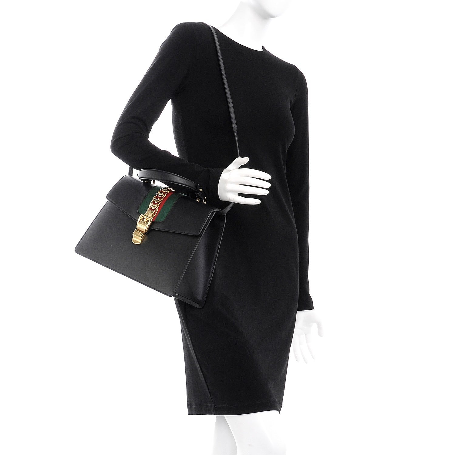 Gucci Calfskin Medium Sylvie Top Handle Bag Black 2 of 8