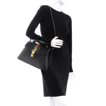 Gucci Calfskin Medium Sylvie Top Handle Bag Black 2 of 8