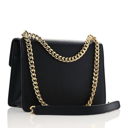 Prada Saffiano Soft Calfskin Metal Triangle Logo Envelope Chain Shoulder Bag Black 3 of 10
