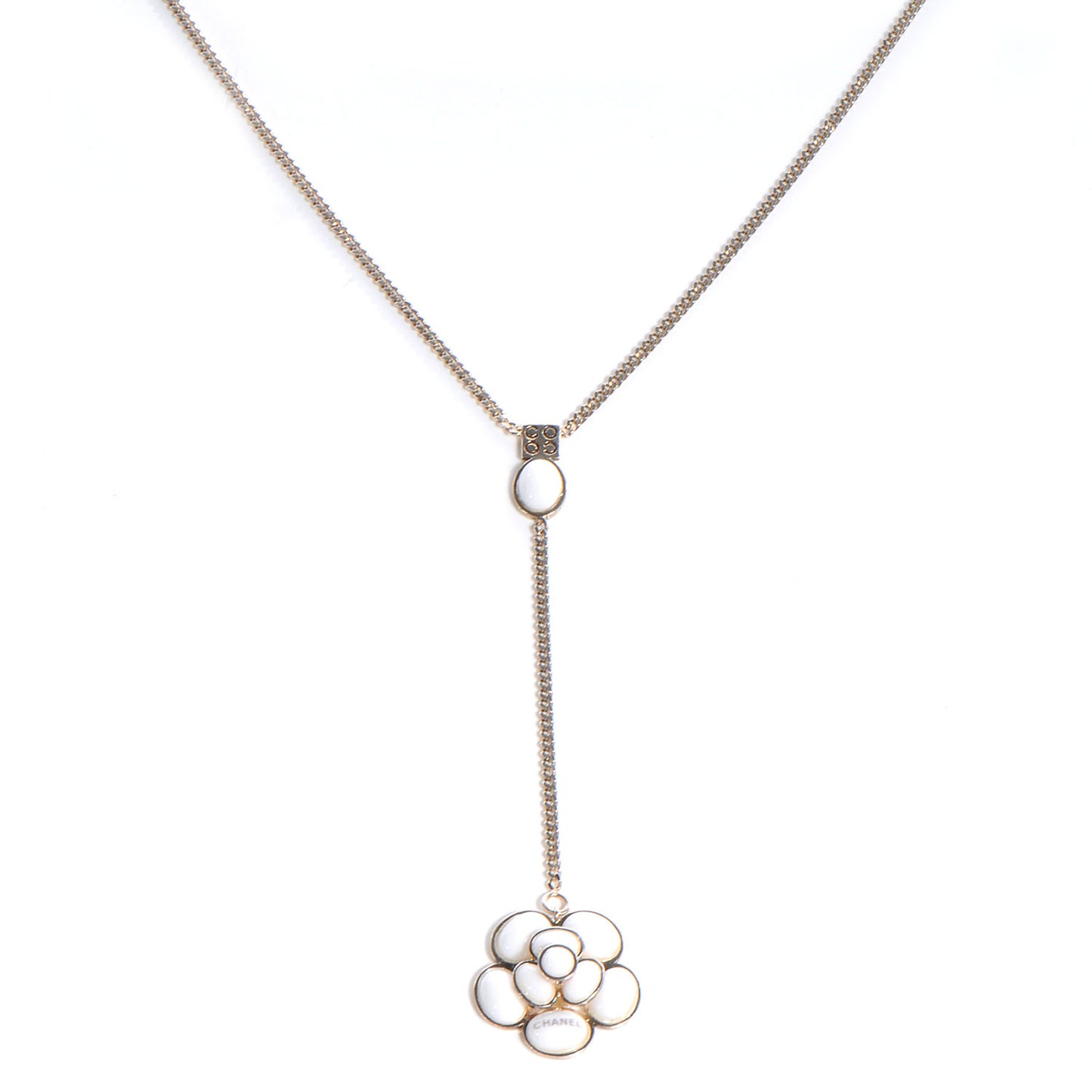 Sterling Silver Camellia Drop Necklace White
