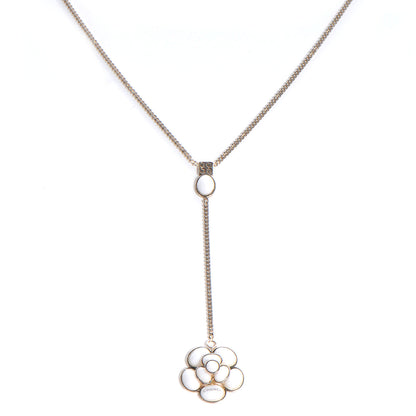Chanel Sterling Silver Camellia Drop Necklace White 1 of 6