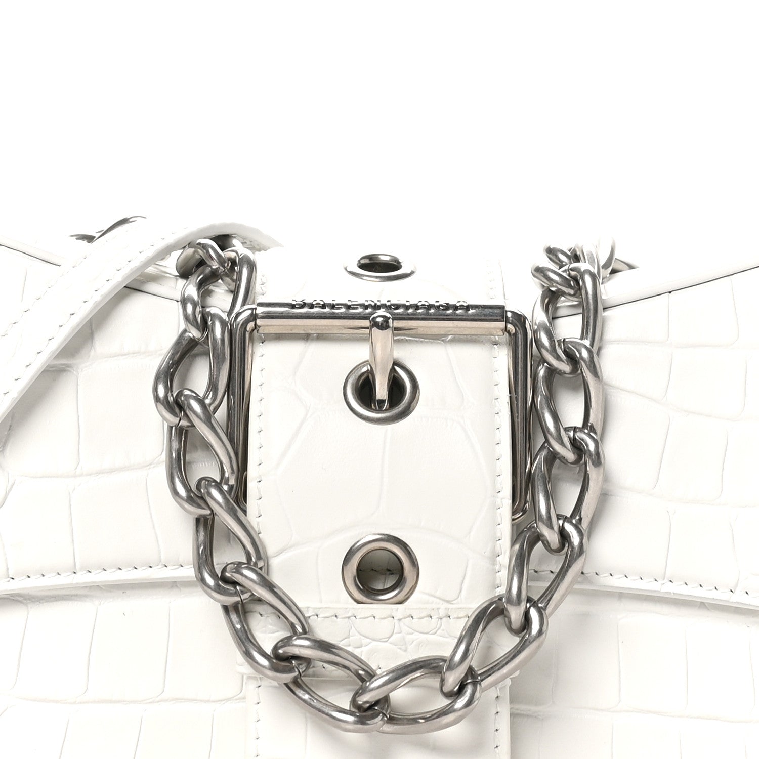 Balenciaga Calfskin Crocodile Embossed Small Lindsay Shoulder Bag Optic White 8 of 10