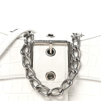 Balenciaga Calfskin Crocodile Embossed Small Lindsay Shoulder Bag Optic White 8 of 10