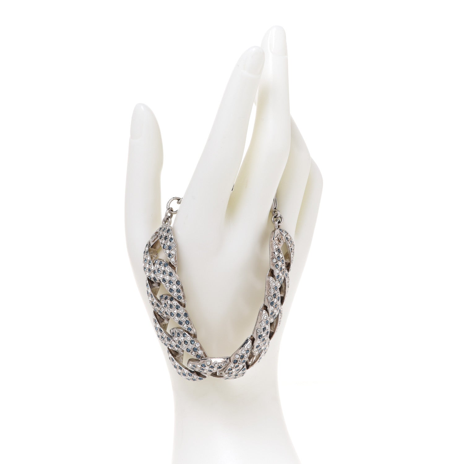 Chanel Crystal Chain Link CC Bracelet Silver Blue 2 of 6