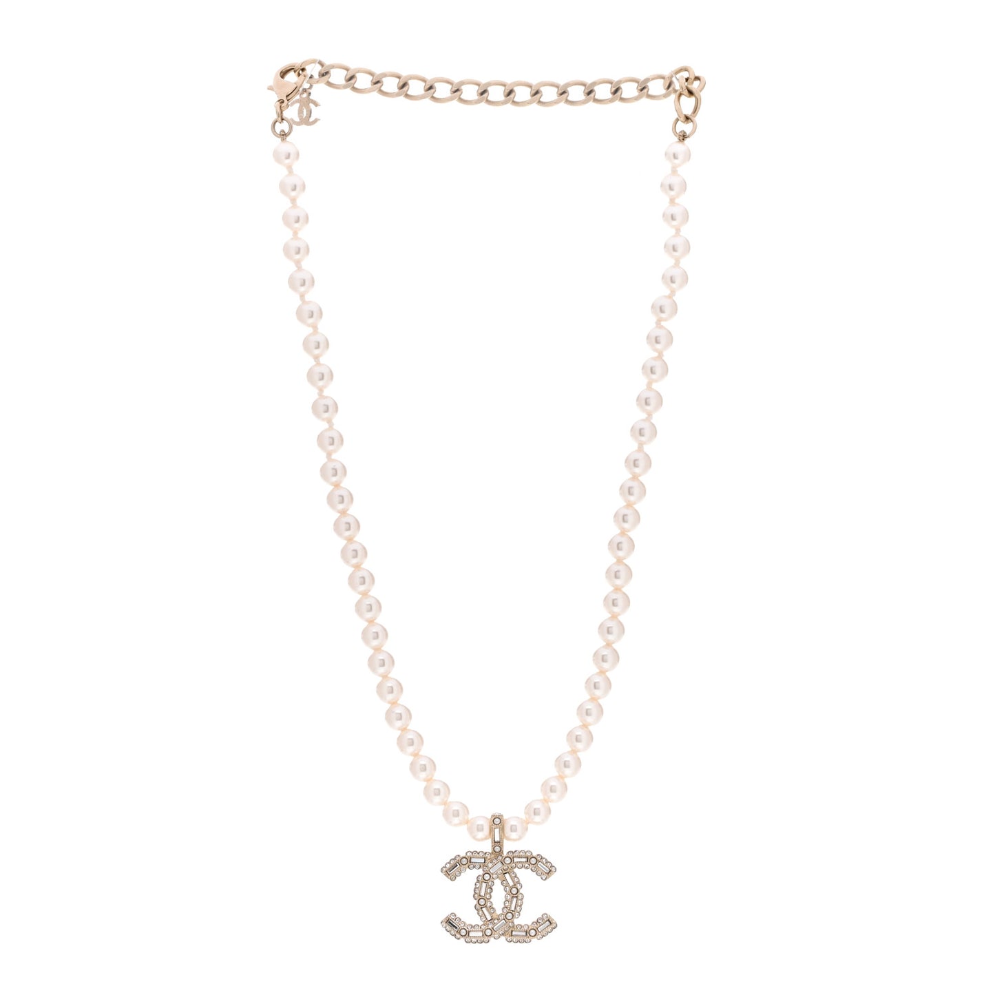 Pearl Crystal Baguette CC Short Necklace Gold