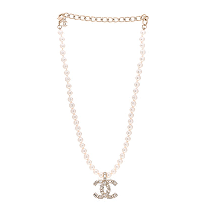 Chanel Pearl Crystal Baguette CC Short Necklace Gold 3 of 4