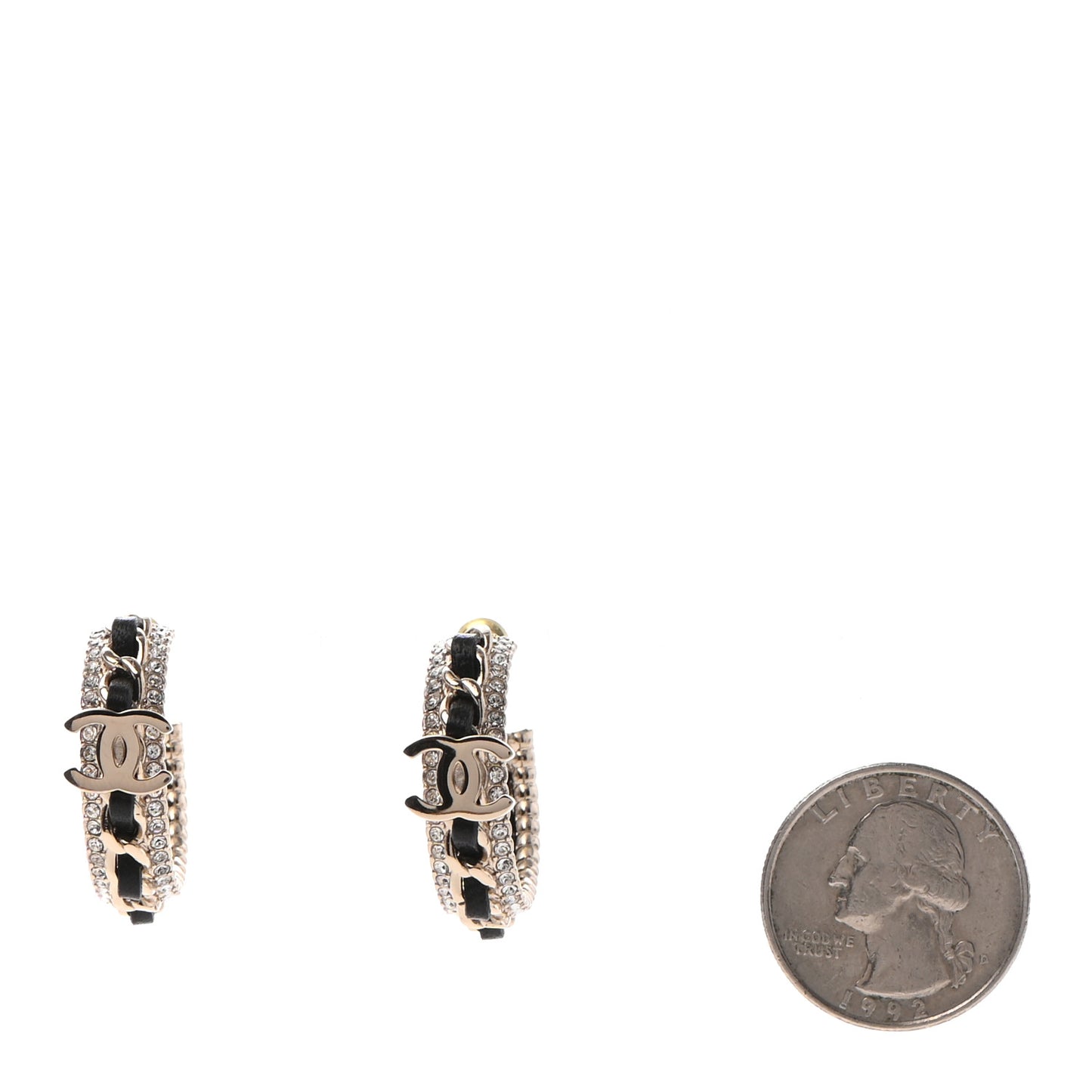 Crystal Lambskin CC Chain Hoop Earrings Gold Black