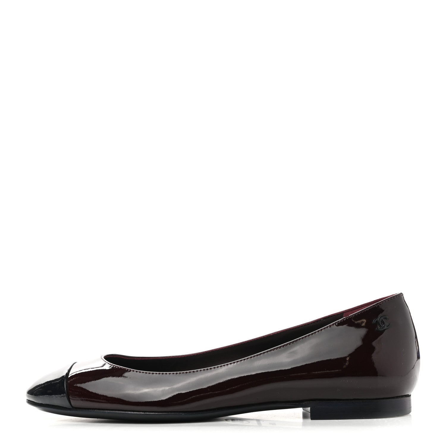 Chanel Patent CC Cap Toe Ballerina Flats 36.5 Navy Burgundy 1 of 8