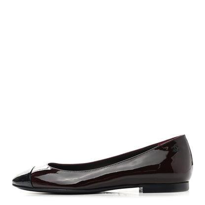 Chanel Patent CC Cap Toe Ballerina Flats 36.5 Navy Burgundy 1 of 8