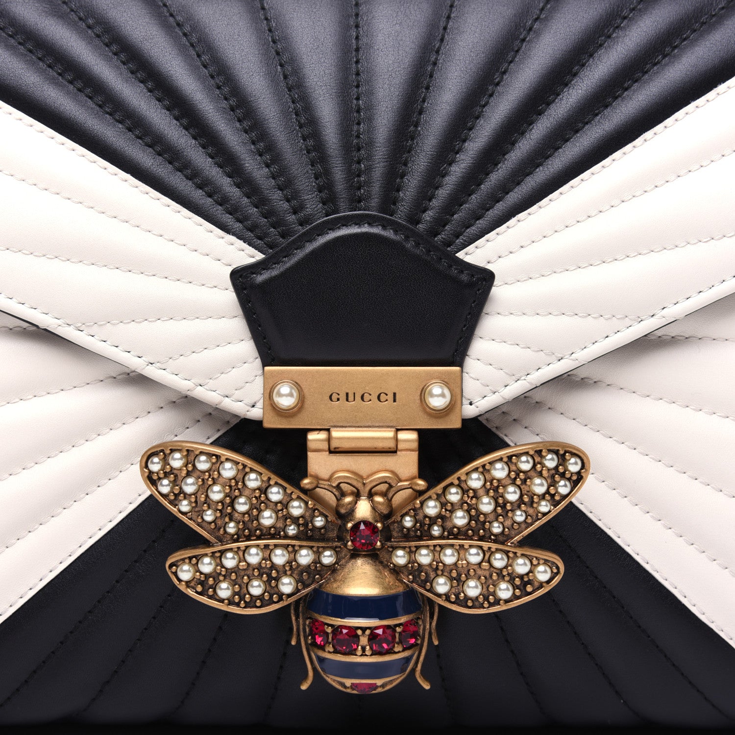 Gucci Calfskin Bamboo Trapuntata Queen Margaret Top Handle Bag Mystic White Black 15 of 19