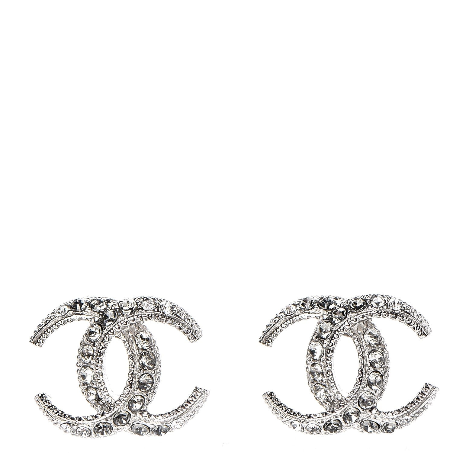 Chanel Crystal CC Moon Earrings Silver 1 of 4
