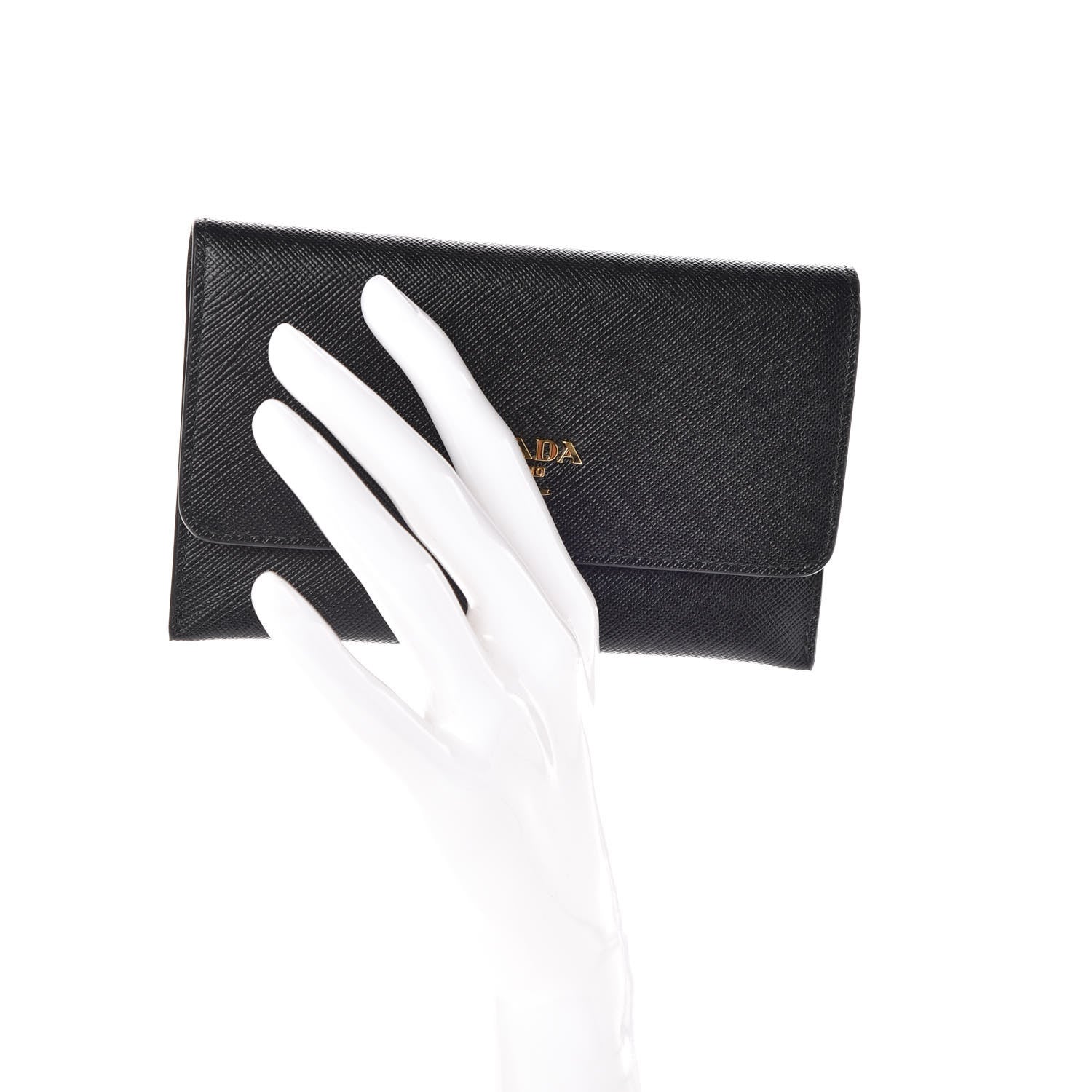 Prada Saffiano Metal Flap Wallet Black 2 of 8