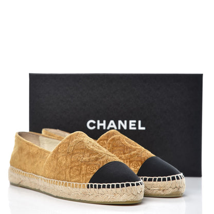 Chanel Velvet Grosgrain Quilted Camellia CC Espadrilles 41 Gold Black 12 of 12