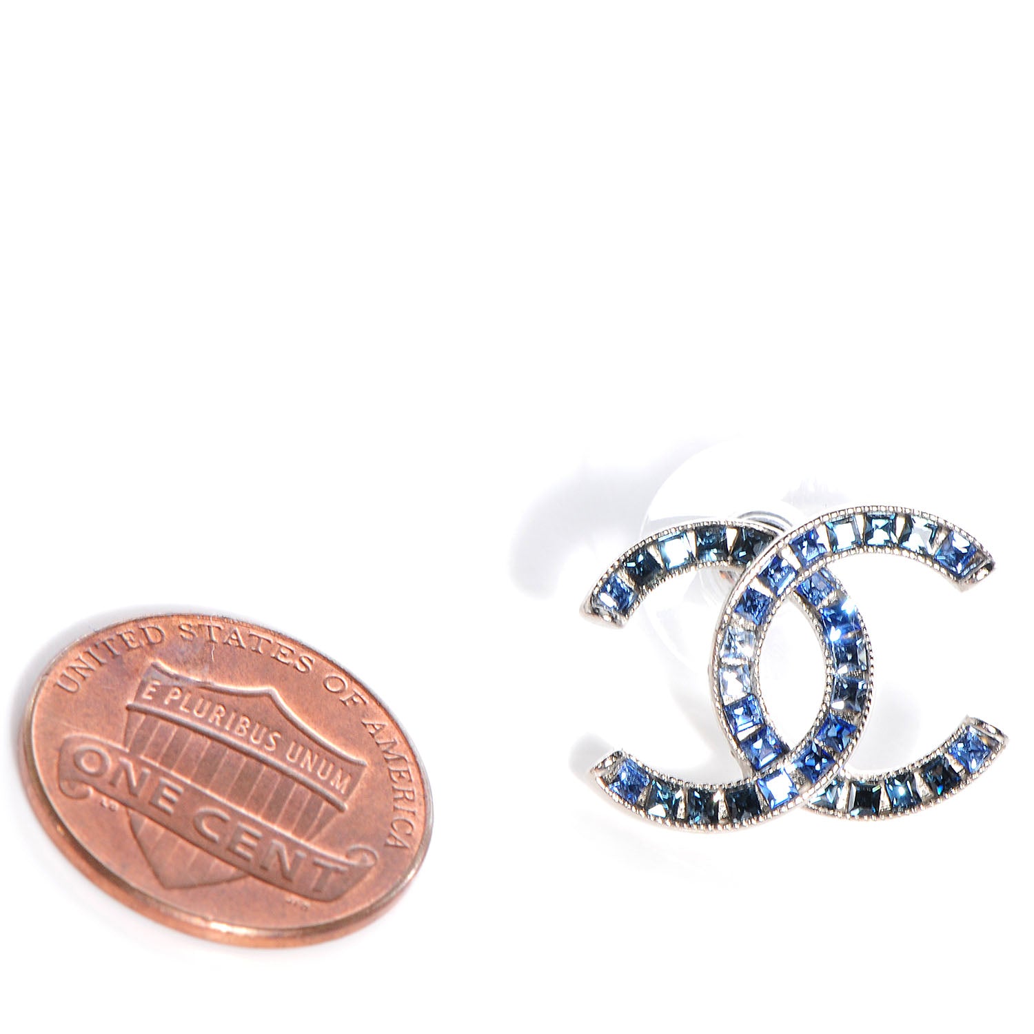 Chanel Baguette Crystal CC Earrings Blue 2 of 5