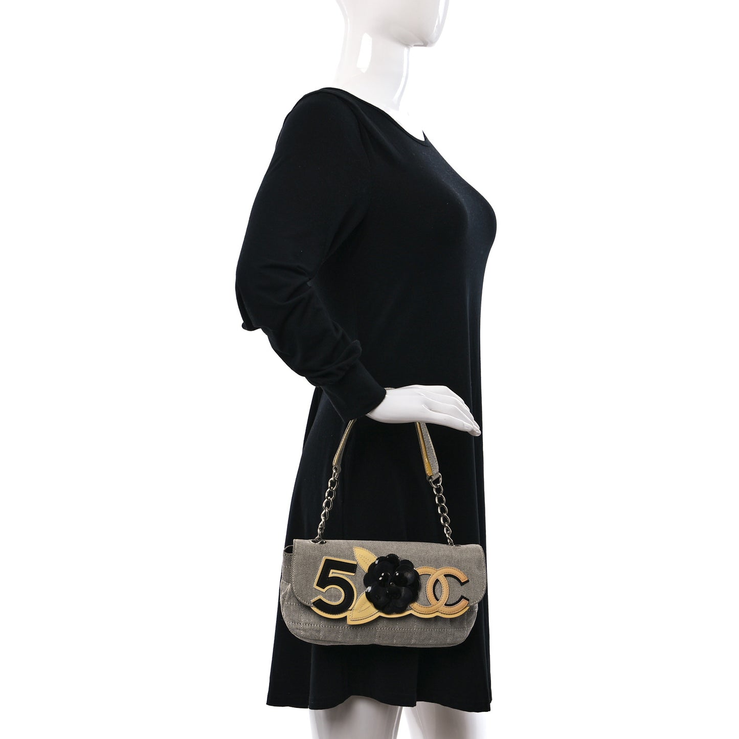 Canvas Camellia No. 5 Flap Beige Black