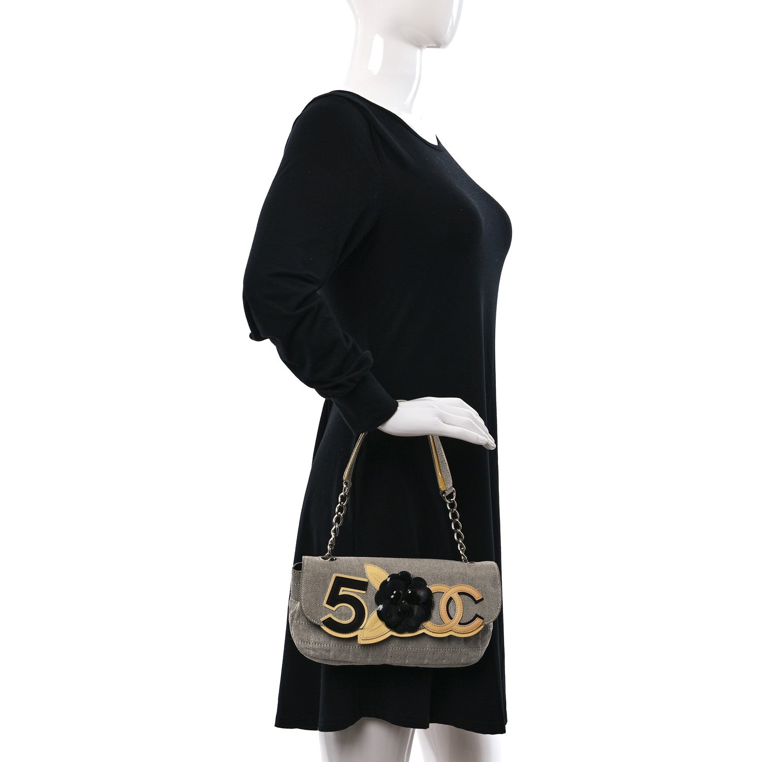 Chanel Canvas Camellia No. 5 Flap Beige Black 2 of 9