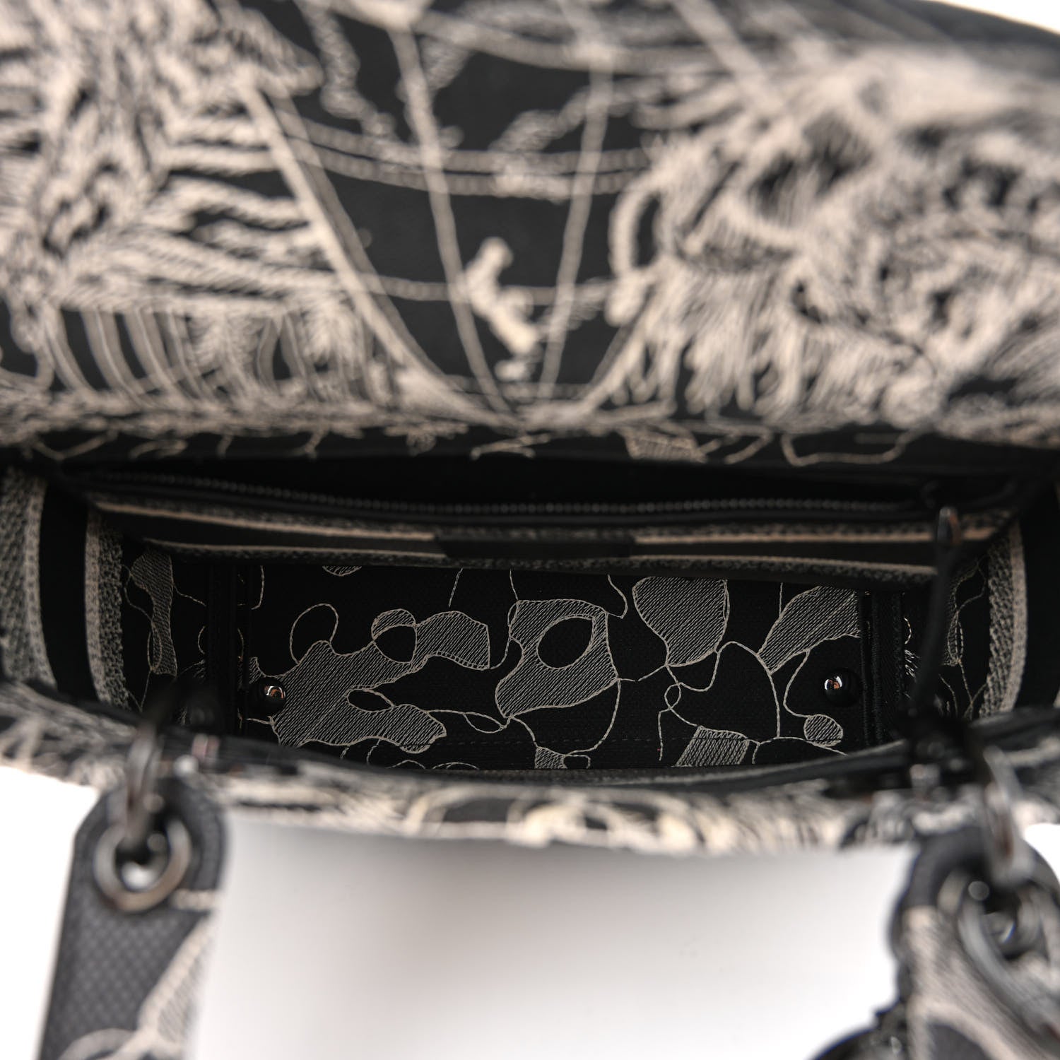 Christian Dior Toile de Jouy Embroidered Medium Lady D-Lite Black White 5 of 9