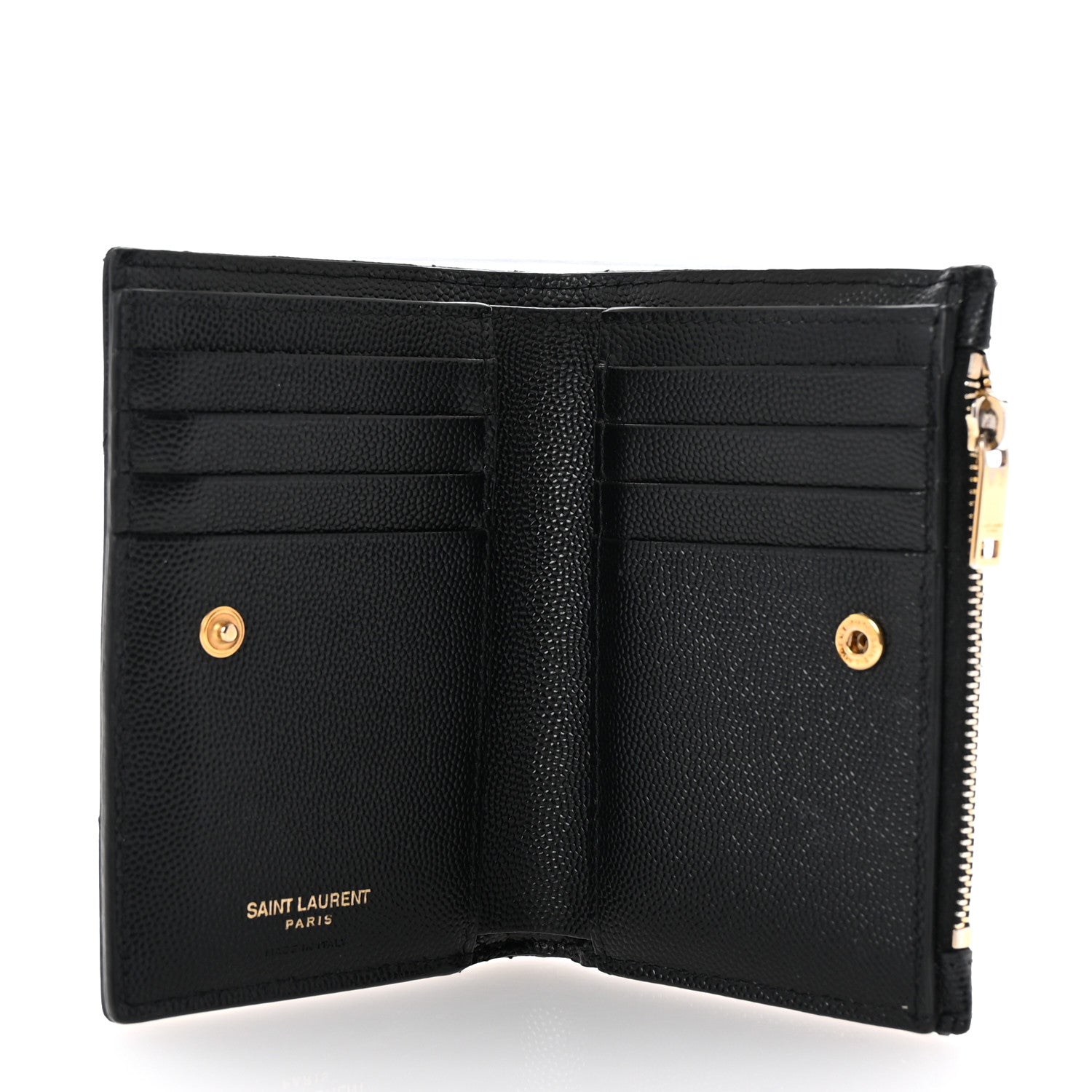 Saint Laurent Grain De Poudre Matelasse Chevron Monogram Zipped Two-Part Wallet Black 5 of 7