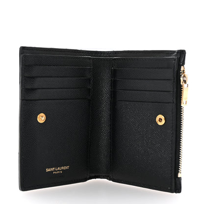 Saint Laurent Grain De Poudre Matelasse Chevron Monogram Zipped Two-Part Wallet Black 5 of 7