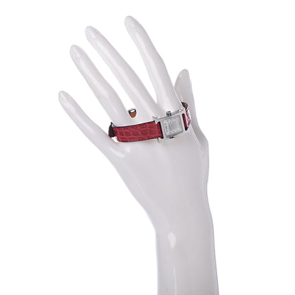 Hermes Stainless Steel Alligator Diamond Mother of Pearl 17.2mm Heure H Hour Quartz Watch Braise 2 of 11